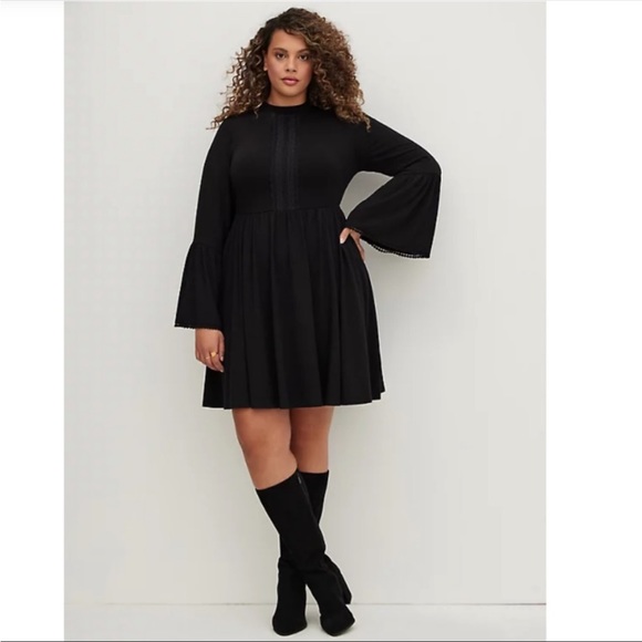 NWT TORRID MOCK NECK MINI SKATER DRESS - JERSEY BLACK - Picture 1 of 8